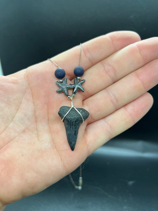 Mako shark tooth necklace silver , Fossil shark tooth Necklace, Shark tooth Necklace