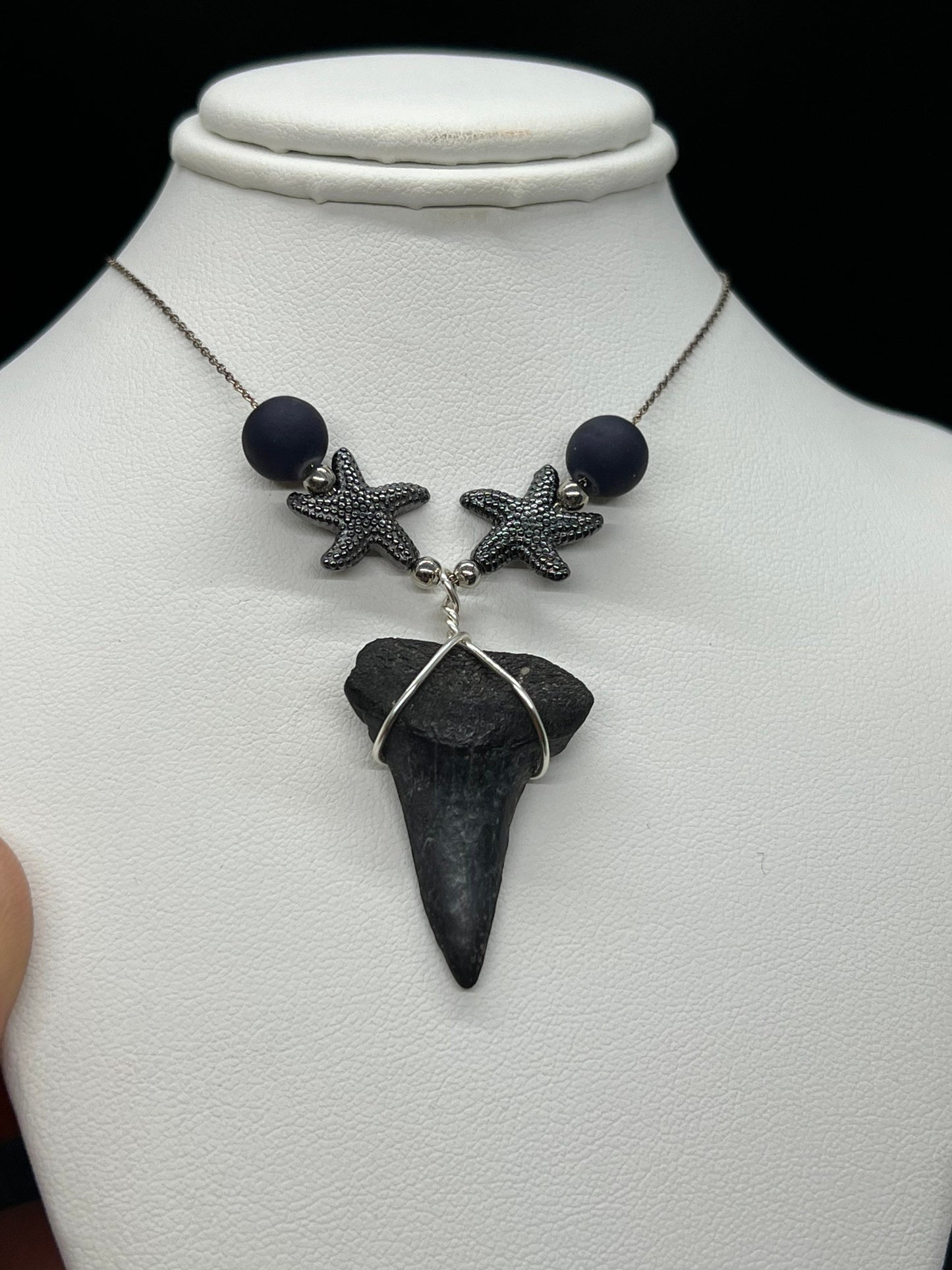 Mako shark tooth necklace silver , Fossil shark tooth Necklace, Shark tooth Necklace