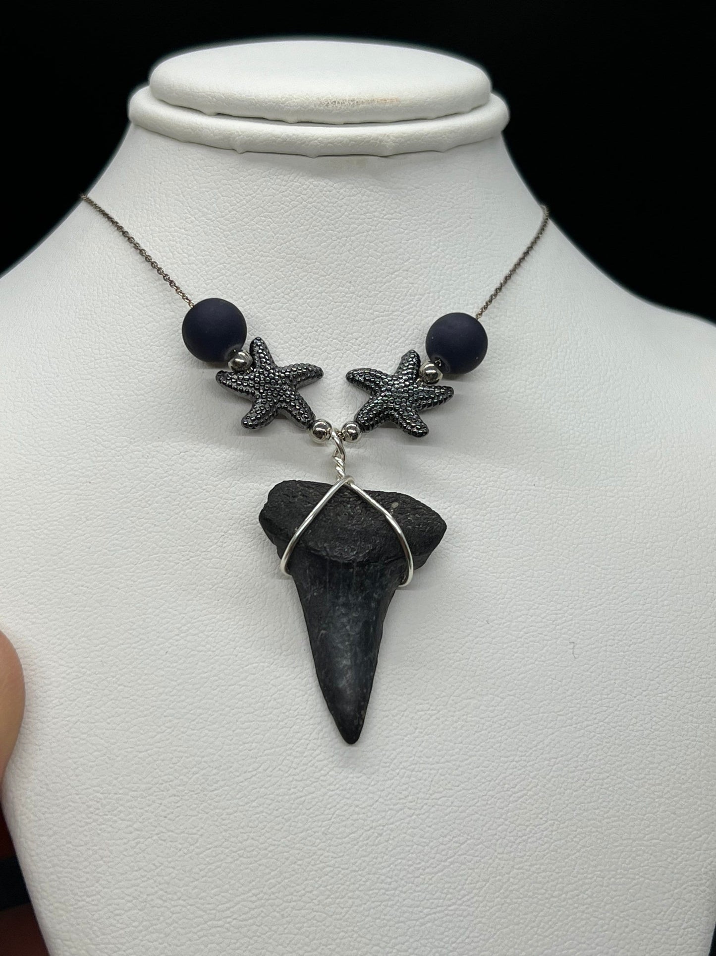 Mako shark tooth necklace silver , Fossil shark tooth Necklace, Shark tooth Necklace